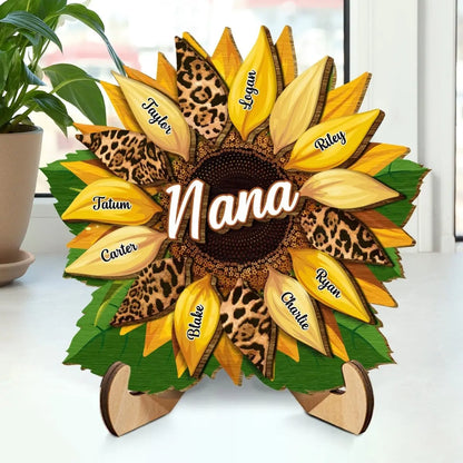 Family - Nana Sunflower - Personalized 2-Layered Wooden Plaque With Stand  The Next Custom Gift