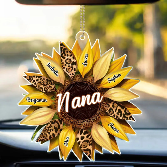 Family - Nana, Mom, Auntie Family Sunflower - Personalized Acrylic Car Hanger car hanger The Next Custom Gift