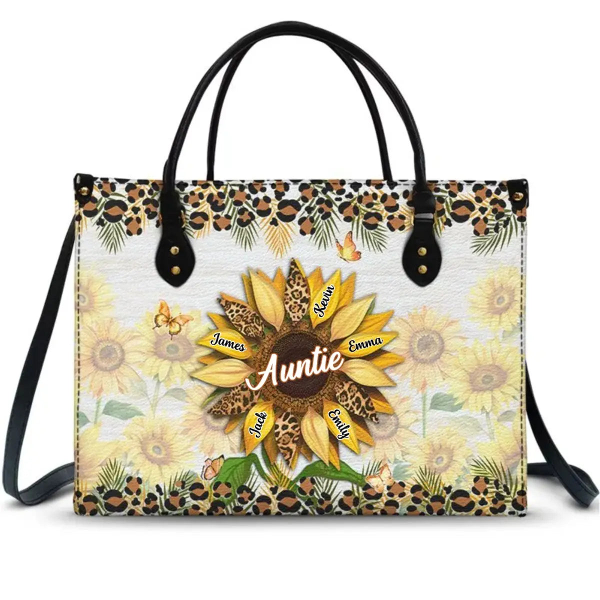 Family - Nana, Mom, Auntie Sunflower - Personalized Leather Bag Leather Handbag The Next Custom Gift