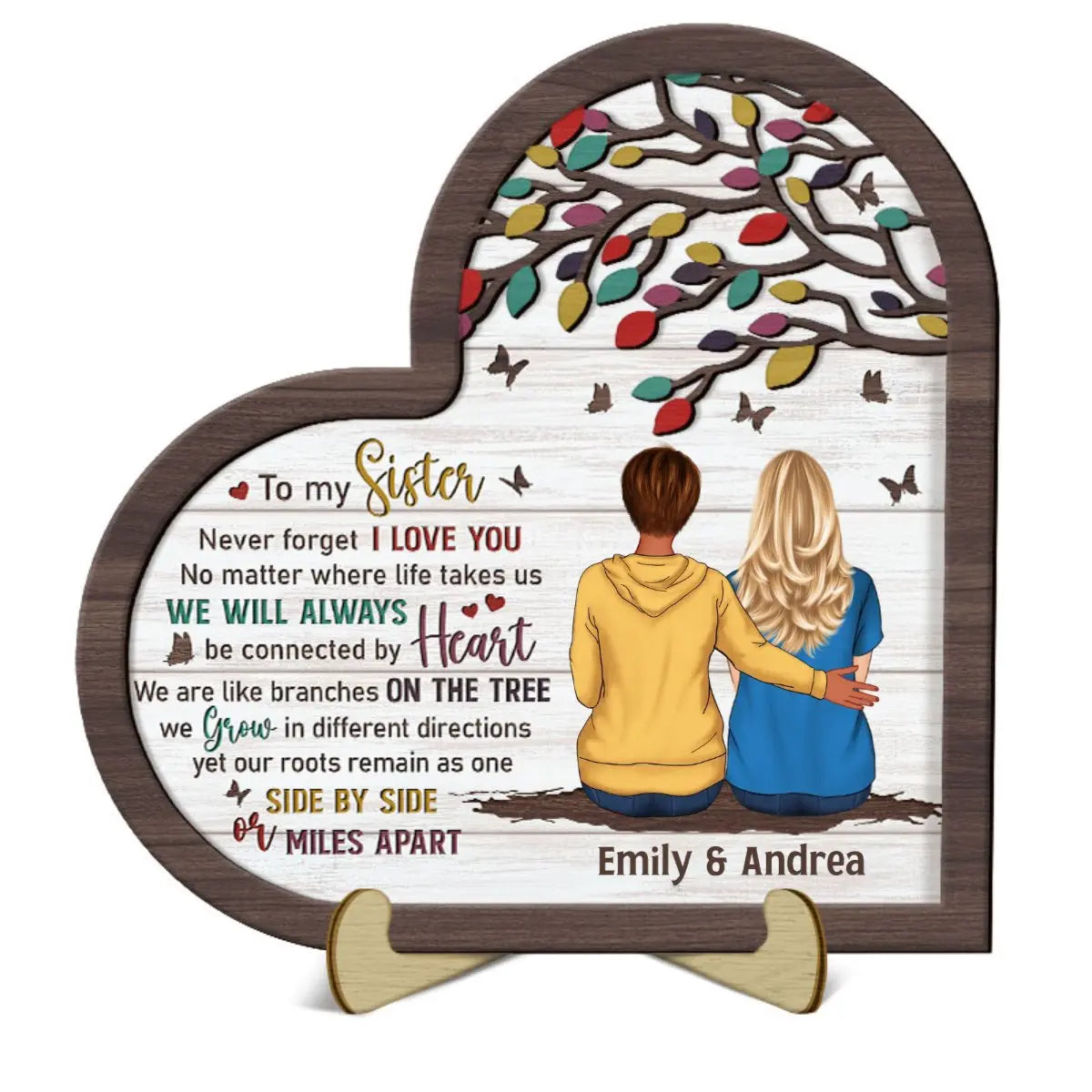 Family - No Matter Where Life Takes Us - Personalized 2-Layered Wooden Plaque With Stand  The Next Custom Gift