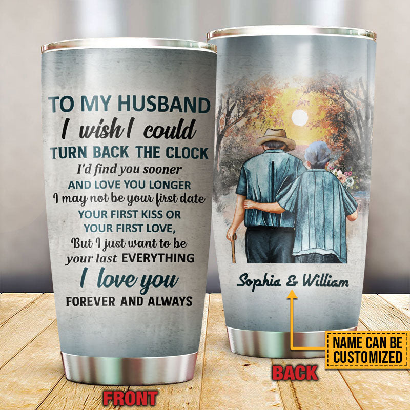 Family Old Couple Husband Turn Back The Clock Custom Tumbler, Anniversary, Couple Gift