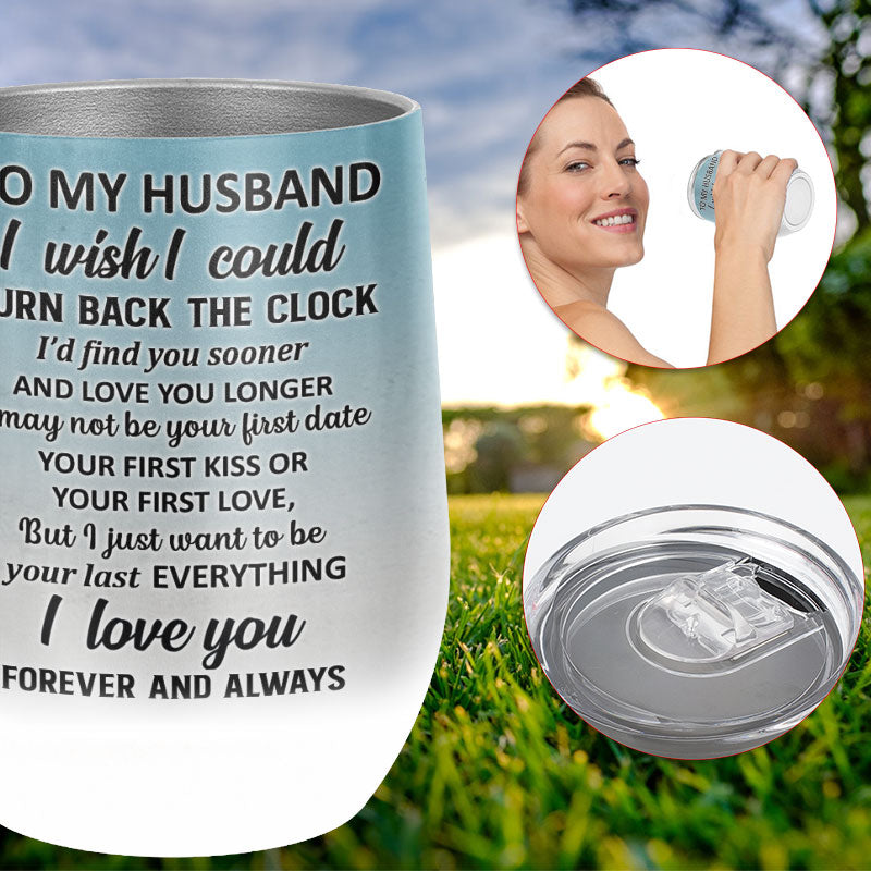 Family Old Couple Husband Turn Back The Clock Custom Wine Tumbler, Anniversary, Couple Gift