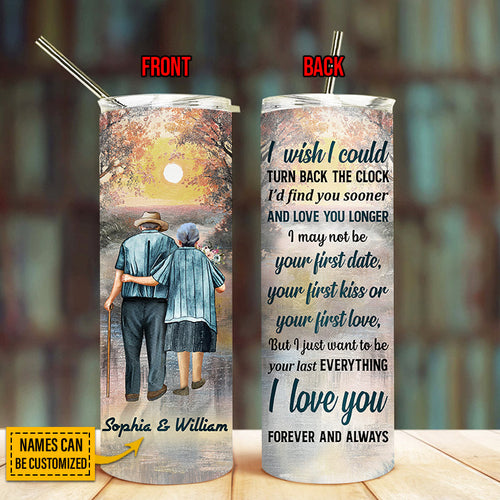 Family Old Couple Turn Back The Clock Custom Skinny Tumbler