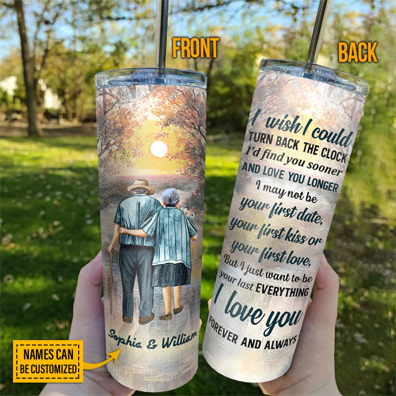 Family Old Couple Turn Back The Clock Custom Skinny Tumbler
