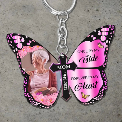 Family - One By My Side Forever In My Heart - Personalized Butterfly Stainless Steel Keychain(NV) Keychain The Next Custom Gift