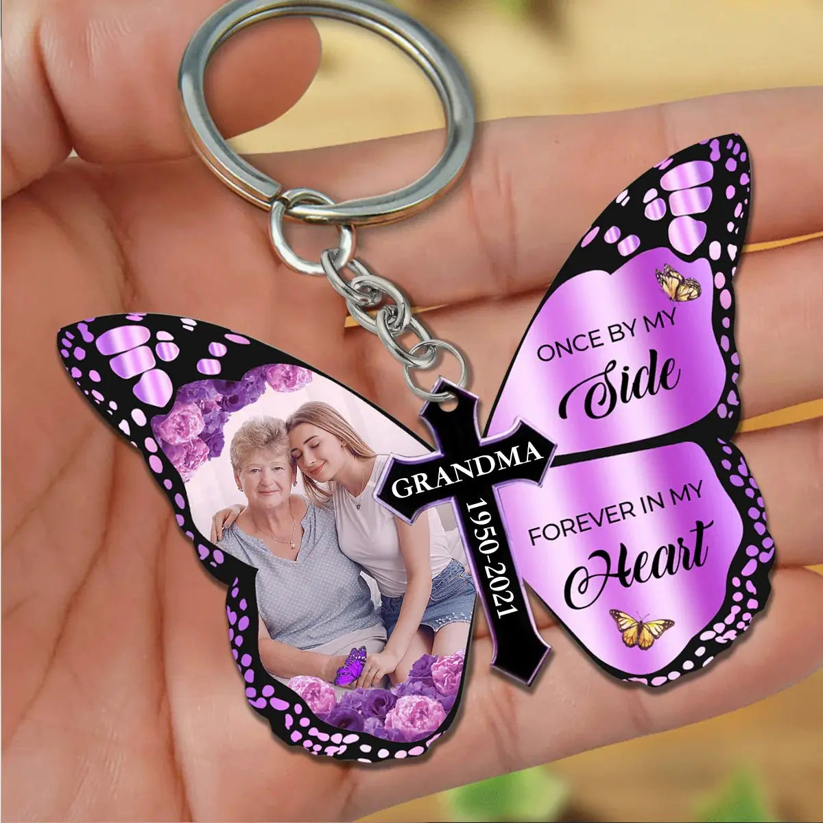 Family - One By My Side Forever In My Heart - Personalized Butterfly Stainless Steel Keychain(NV) Keychain The Next Custom Gift