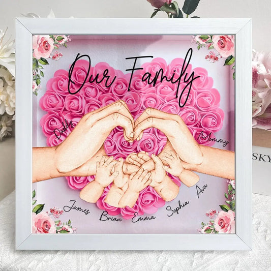 Family - Our Family Hands - Personalized Flower Shadow Box Flower Shadow Box The Next Custom Gift