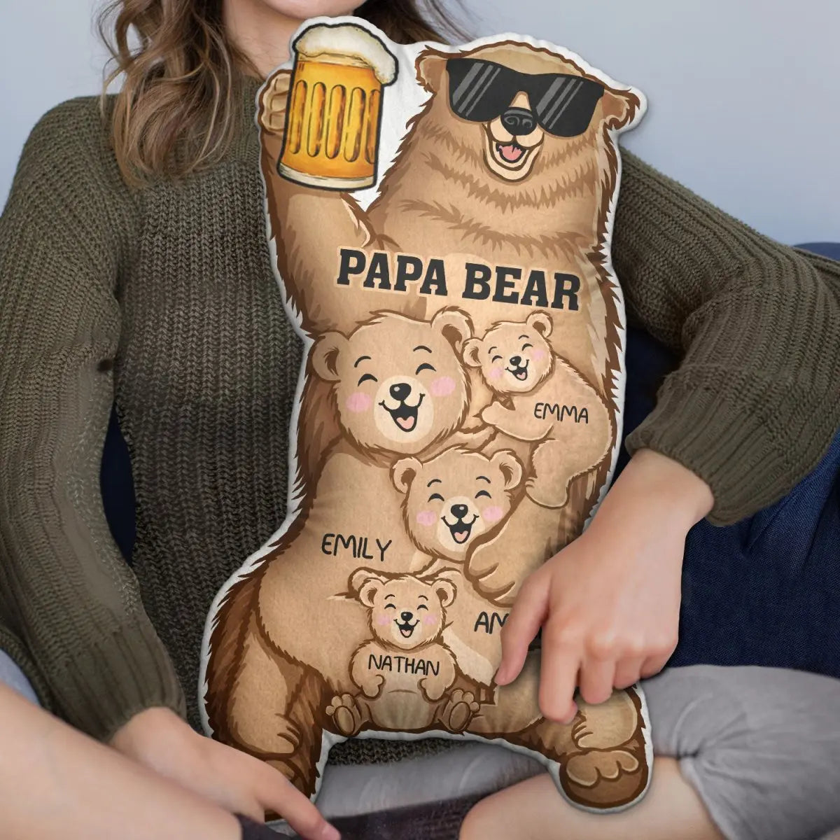 Family - Papa Bear - Gift For Fathers - Personalized Shaped Pillow Pillow The Next Custom Gift