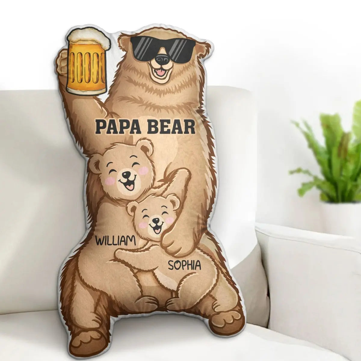 Family - Papa Bear - Gift For Fathers - Personalized Shaped Pillow Pillow The Next Custom Gift