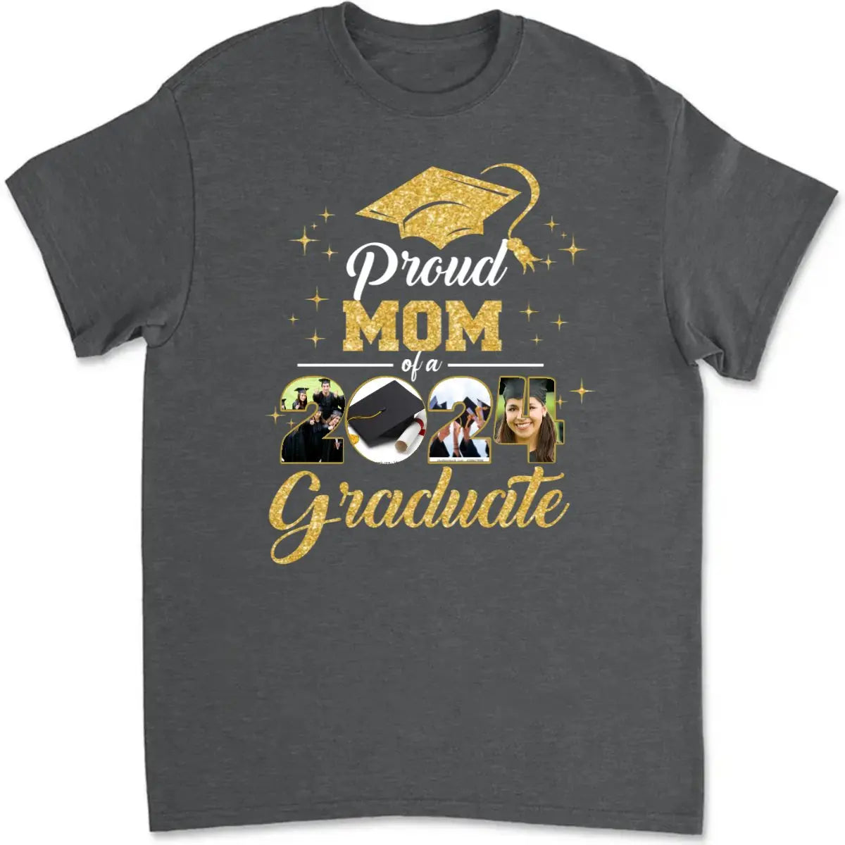 Family - Proud Mom With Gold Glitter Graduation - Personalized T-Shirt(NV) T-shirt The Next Custom Gift