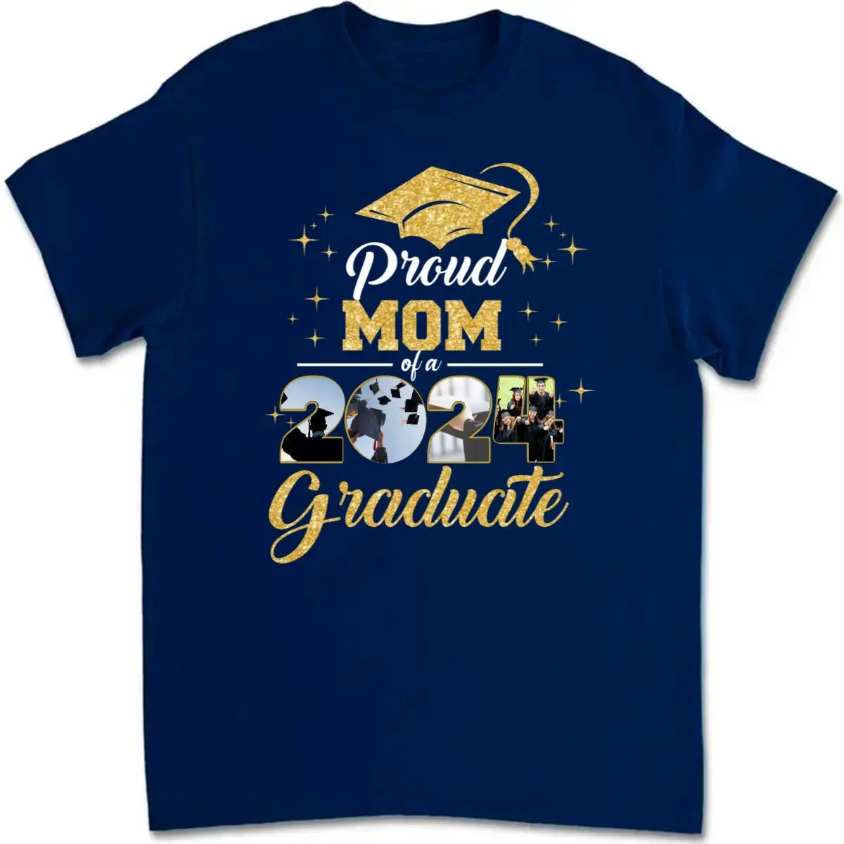 Family - Proud Mom With Gold Glitter Graduation - Personalized T-Shirt(NV) T-shirt The Next Custom Gift