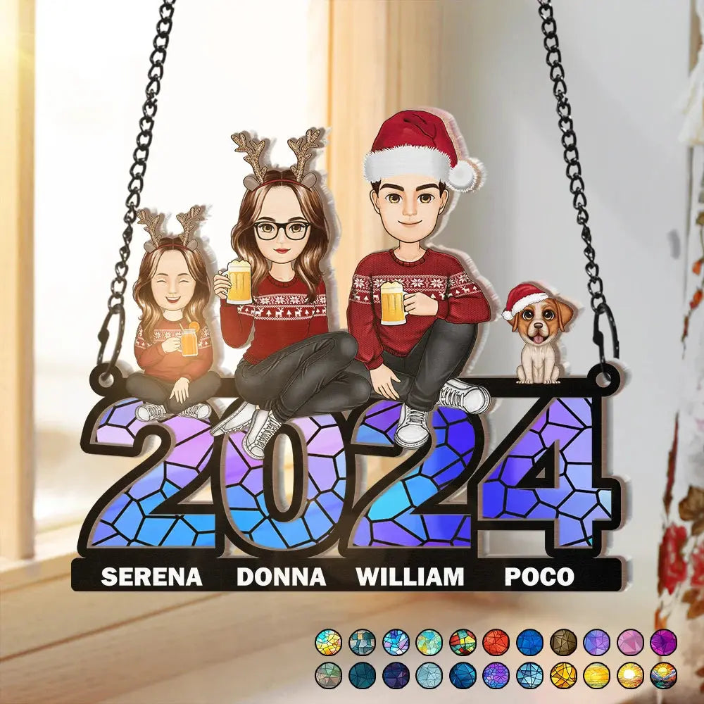 Family Sitting 2024 - Personalized Window Hanging Suncatcher Ornament Hanging Suncatcher Ornament The Next Custom Gift