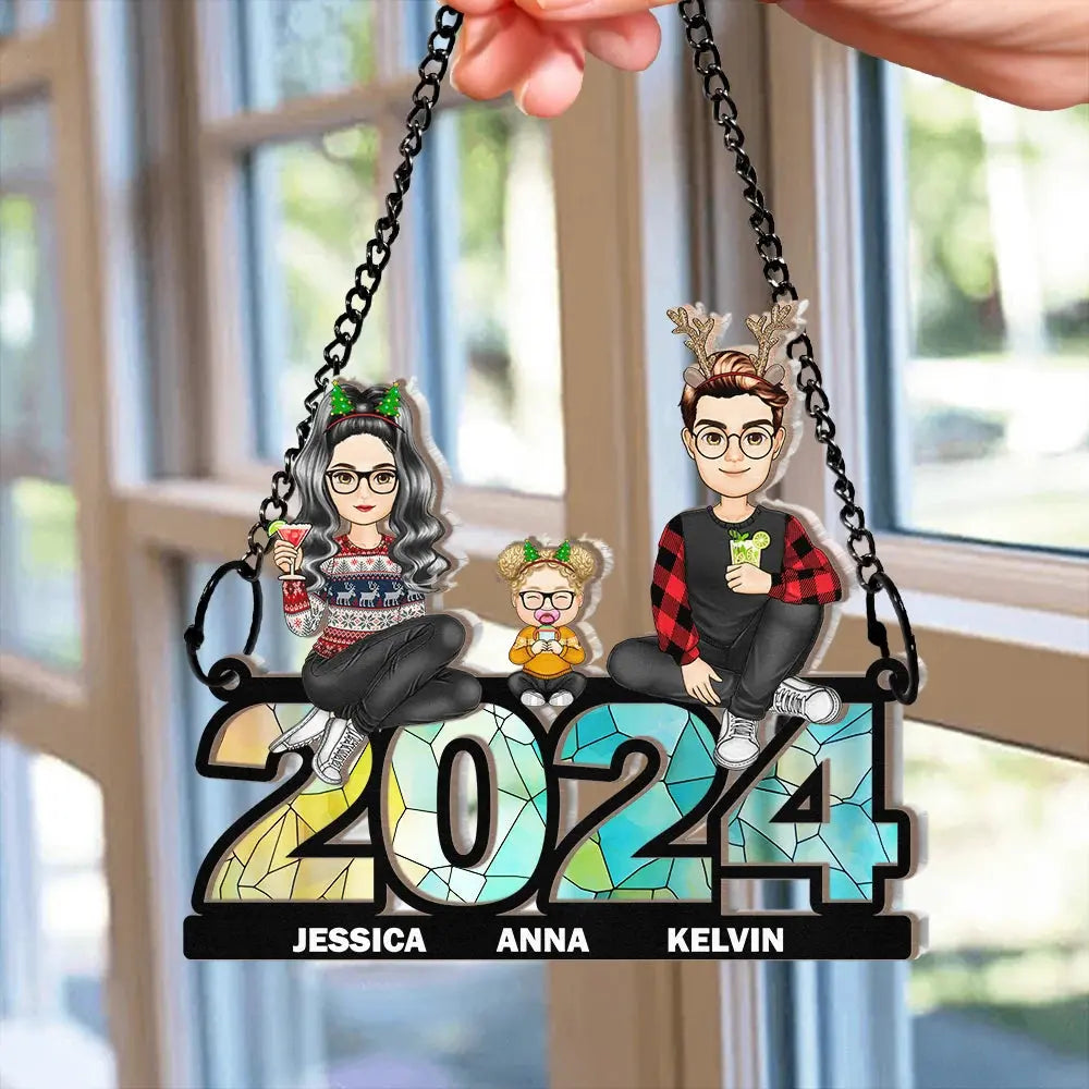 Family Sitting 2024 - Personalized Window Hanging Suncatcher Ornament Hanging Suncatcher Ornament The Next Custom Gift