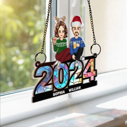 Family Sitting 2024 - Personalized Window Hanging Suncatcher Ornament Hanging Suncatcher Ornament The Next Custom Gift