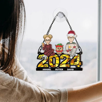 Family Sitting 2024 - Personalized Window Hanging Suncatcher Ornament Hanging Suncatcher Ornament The Next Custom Gift