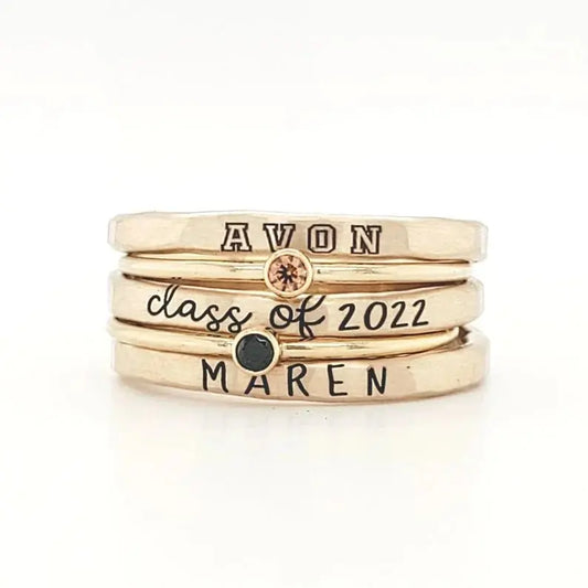 Family - Stackable Class Ring Set Class of Year- Personalized Rings (BU) Ring The Next Custom Gift