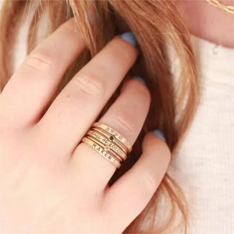 Family - Stackable Class Ring Set Class of Year- Personalized Rings (BU) Ring The Next Custom Gift