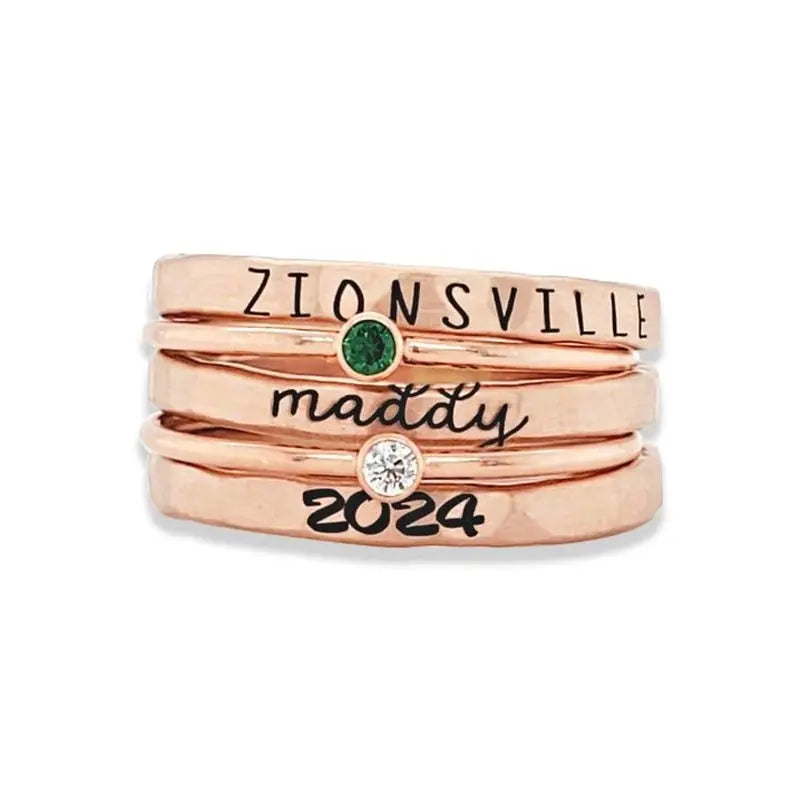 Family - Stackable Class Ring Set - Personalized Rings (BU) Ring The Next Custom Gift