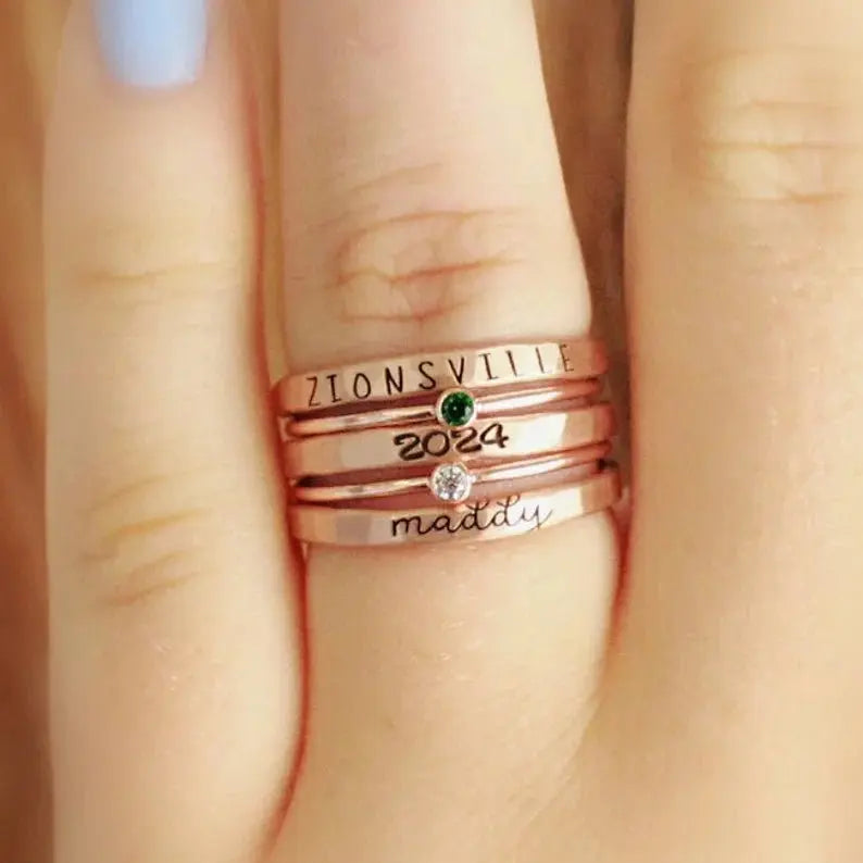 Family - Stackable Class Ring Set - Personalized Rings (BU) Ring The Next Custom Gift