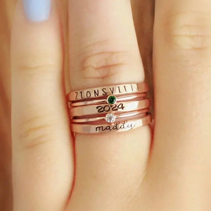 Family - Stackable Class Ring Set - Personalized Rings (BU) Ring The Next Custom Gift