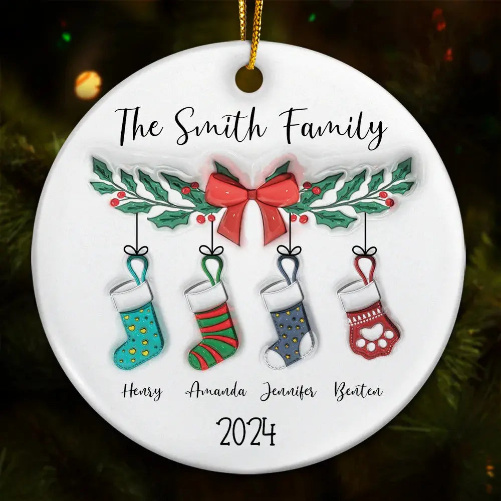 Family Stocking - 3D Inflated Effect Printed Ornament, Personalized Circle Ceramic Ornament ornament The Next Custom Gift