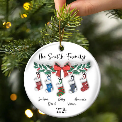 Family Stocking - 3D Inflated Effect Printed Ornament, Personalized Circle Ceramic Ornament ornament The Next Custom Gift