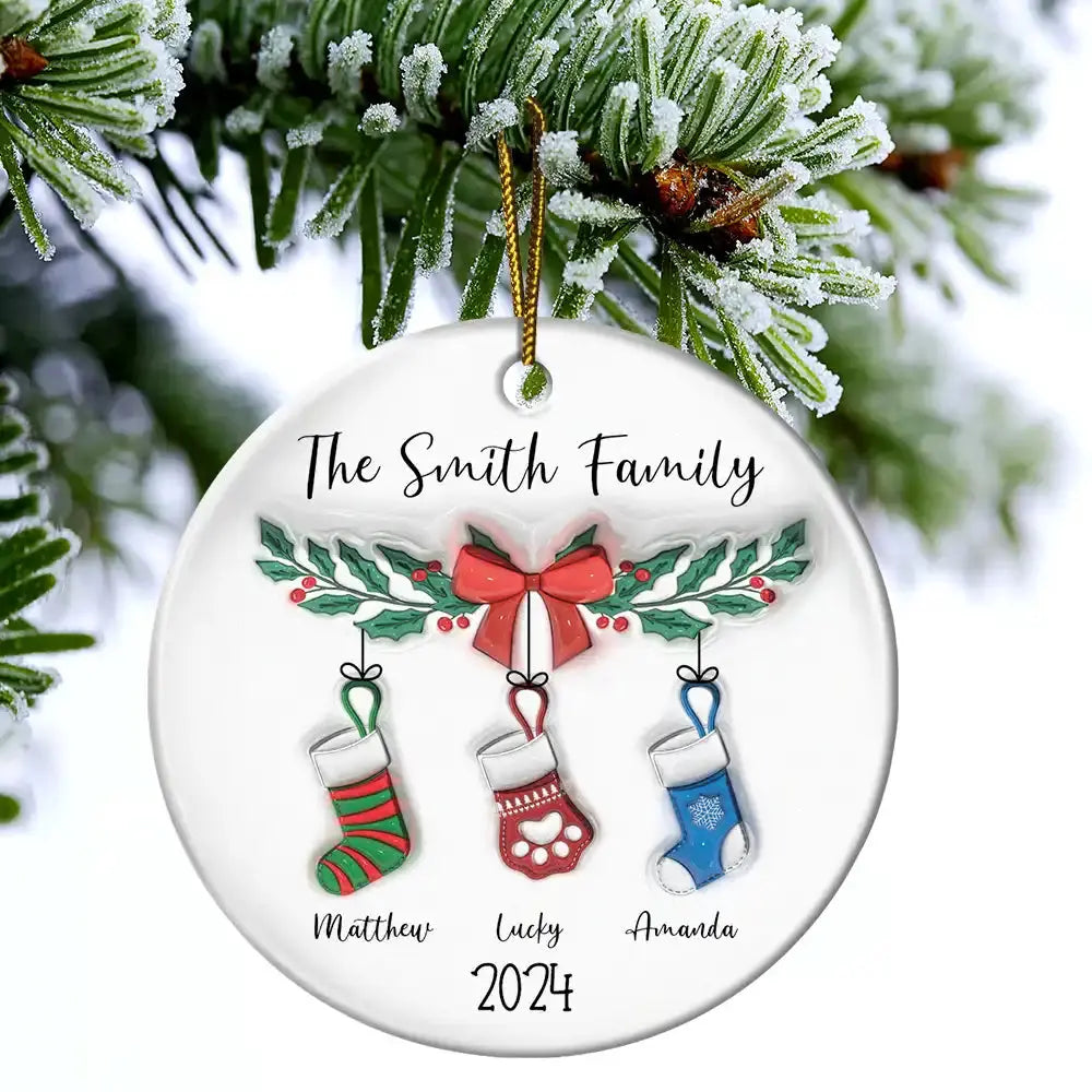 Family Stocking - 3D Inflated Effect Printed Ornament, Personalized Circle Ceramic Ornament ornament The Next Custom Gift