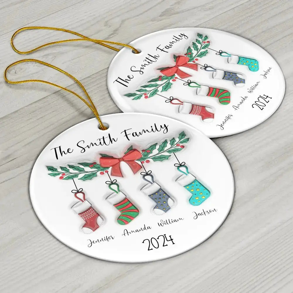 Family Stocking - 3D Inflated Effect Printed Ornament, Personalized Circle Ceramic Ornament ornament The Next Custom Gift