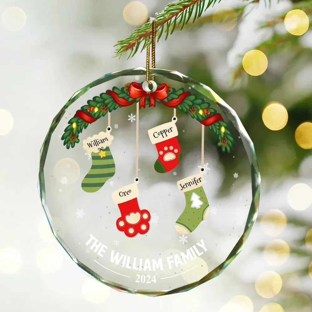 Family Stockings - Personalized Circle Glass Ornament ornament The Next Custom Gift