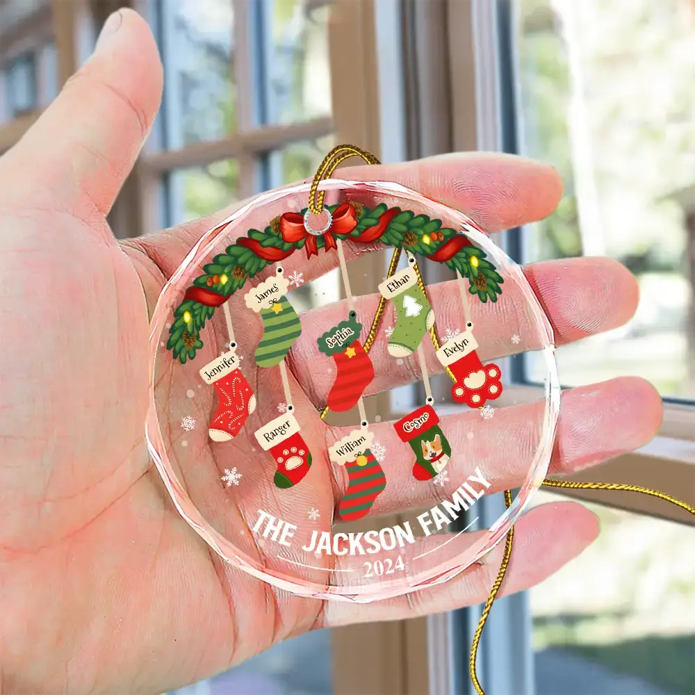 Family Stockings - Personalized Circle Glass Ornament ornament The Next Custom Gift