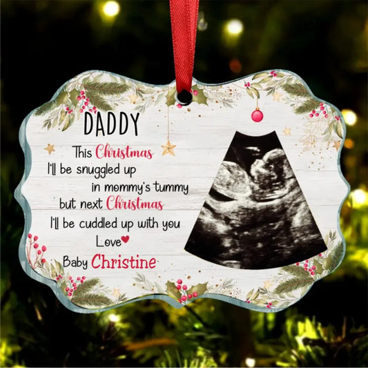 Family - This Christmas, I'll Be Snuggled Up In Mommy's Tummy - Personalized Transparent Ornament