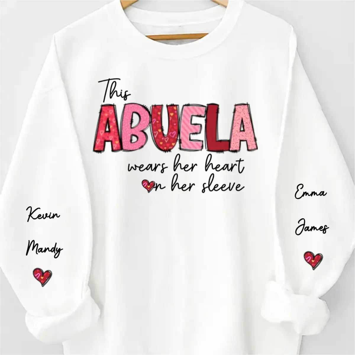 Family - This Granny Wears Her Heart On Her Sleeve - Personalized Sweatshirt - The Next Custom Gift  Sweatshirt