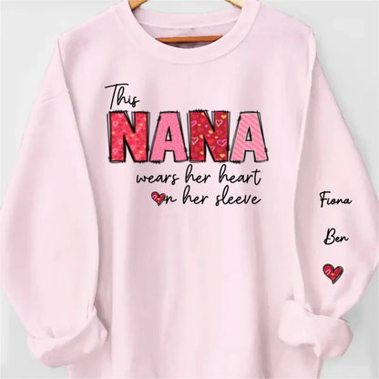 Family - This Granny Wears Her Heart On Her Sleeve - Personalized Sweatshirt - The Next Custom Gift  Sweatshirt