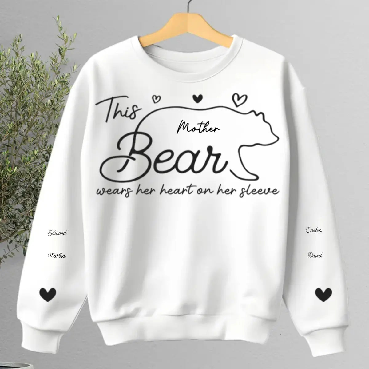 Family - This Mama Bear Wears Her Heart On Her Sleeve - Personalized Sweatshirt(AQ) Shirts & Tops The Next Custom Gift