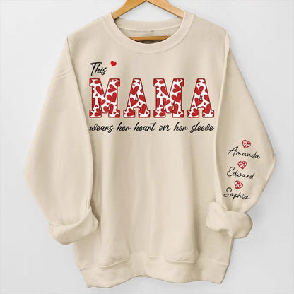 Family - This Mama Wears Her Heart On Her Sleeve - Personalized Sweatshirt - The Next Custom Gift  