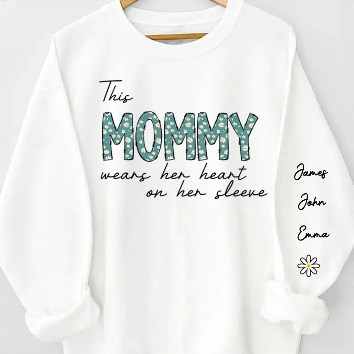 Family - This Mommy Wears Her Heart On Her Sleeve - Personalized Sweatshirt (PB)