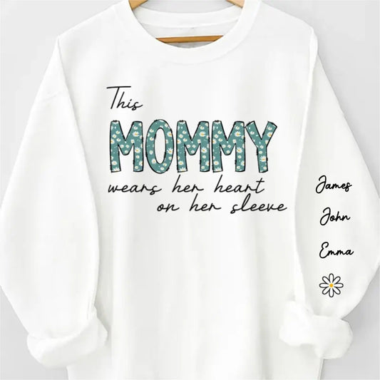 Family - This Mommy Wears Her Heart On Her Sleeve - Personalized Sweatshirt (PB) - The Next Custom Gift  