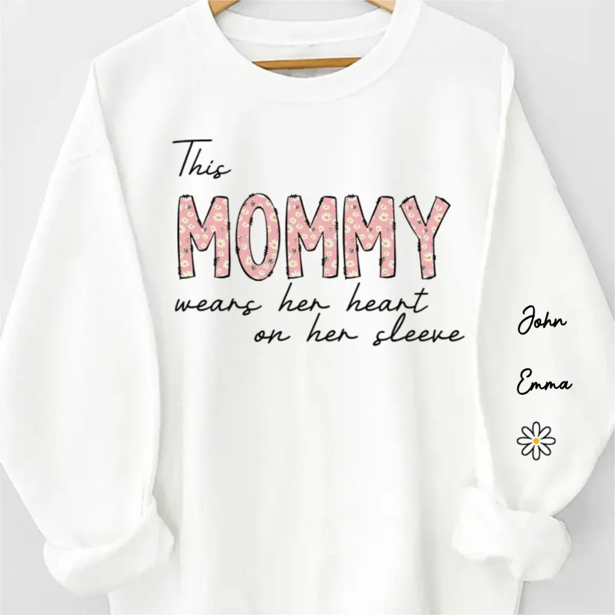Family - This Mommy Wears Her Heart On Her Sleeve - Personalized Sweatshirt (PB)
