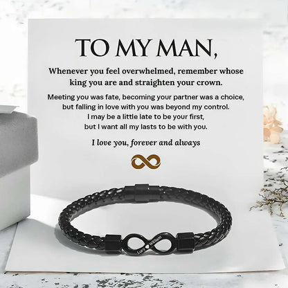 Family - To My Man - Personalized Dual Name Infinity Leather Bracelet (HJ)
