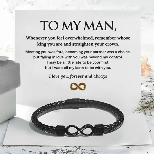 Family - To My Man - Personalized Dual Name Infinity Leather Bracelet (HJ) Bracelets The Next Custom Gift