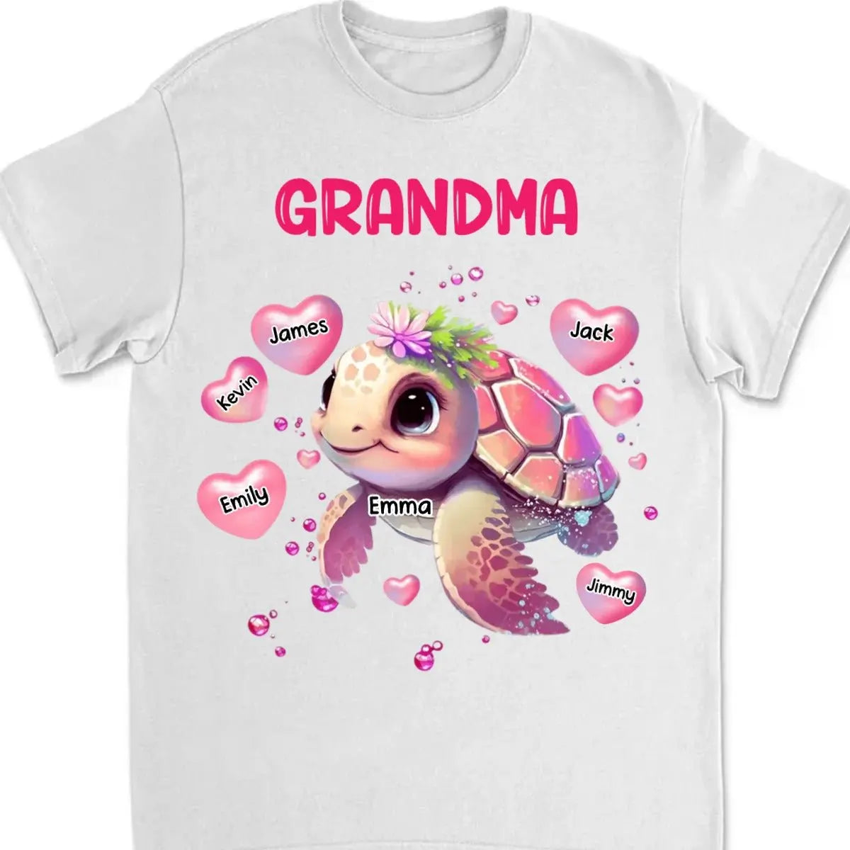 Family - Turtle Grandma Hearts & Kid Names - Personalized Unisex T-shirt Shirts & Tops The Next Custom Gift