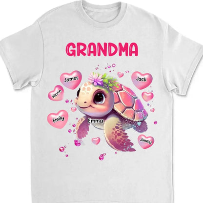 Family - Turtle Grandma Hearts & Kid Names - Personalized Unisex T-shirt Shirts & Tops The Next Custom Gift