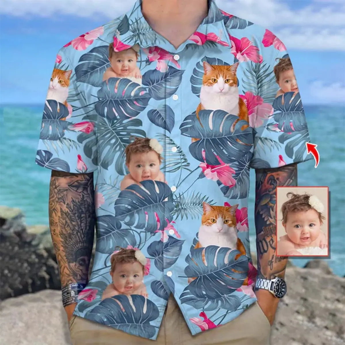 Family - Upload Cat And Face Photo - Personalized Hawaiian Shirt Hawaiian Shirt The Next Custom Gift