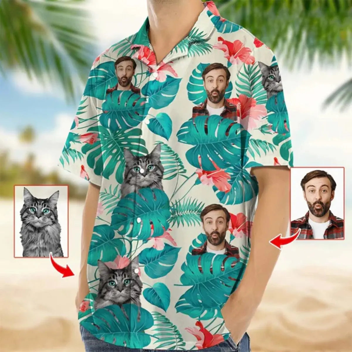 Family - Upload Cat And Face Photo - Personalized Hawaiian Shirt Hawaiian Shirt The Next Custom Gift