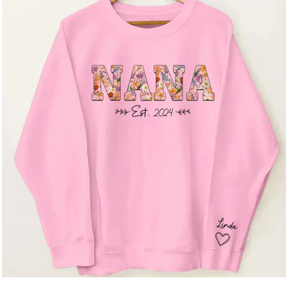 Family - Vintage Flowers Grandma Est With Grandkids Names - Personalized Sweatshirt Shirts & Tops The Next Custom Gift