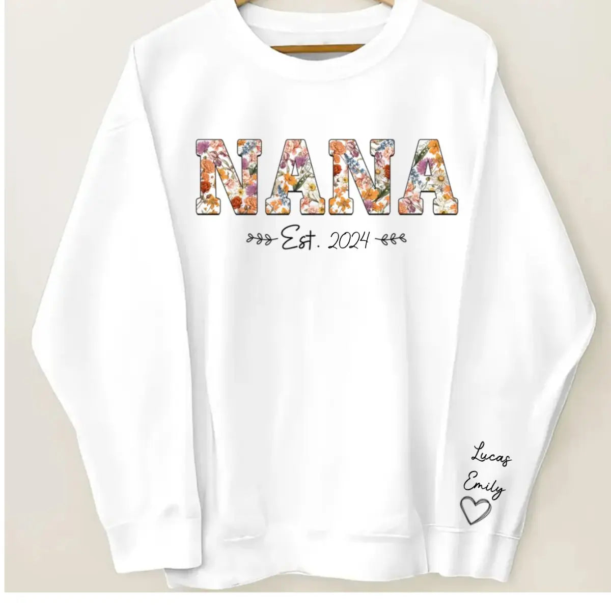 Family - Vintage Flowers Grandma Est With Grandkids Names - Personalized Sweatshirt Shirts & Tops The Next Custom Gift