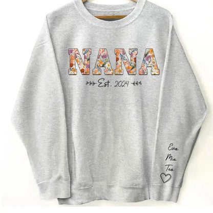 Family - Vintage Flowers Grandma Est With Grandkids Names - Personalized Sweatshirt Shirts & Tops The Next Custom Gift