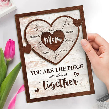 Family - You Are The Piece That Holds Us Together - Personalized 2-Layered Wooden Plaque With Stand Wooden Plaque The Next Custom Gift