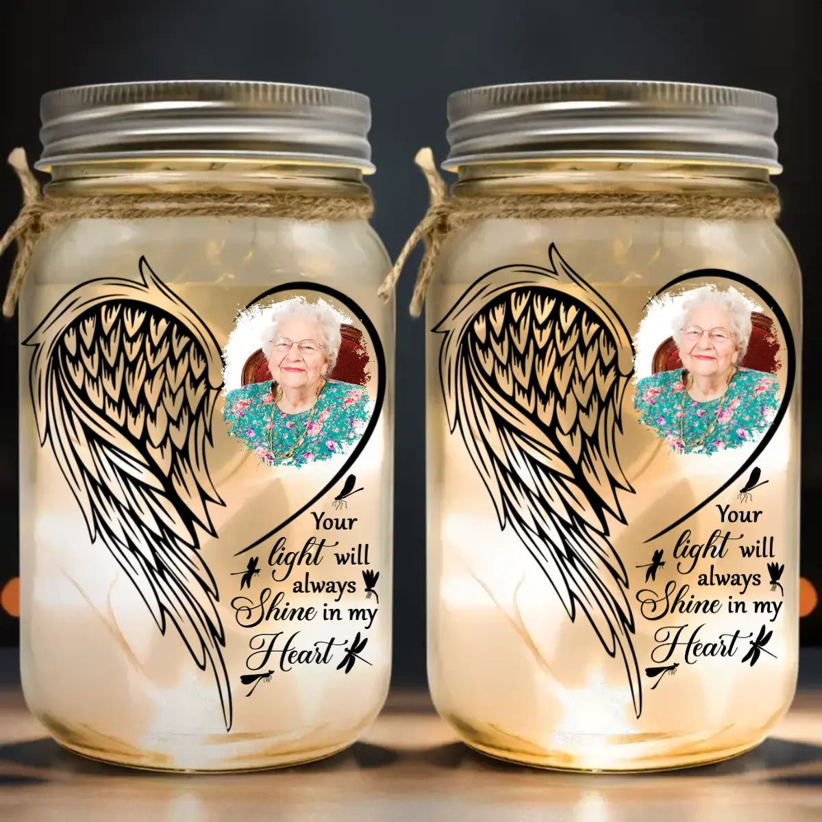 Family - Your Light Will Always Shine In My Heart - Personalized Mason Jar Photo Light The Next Custom Gift