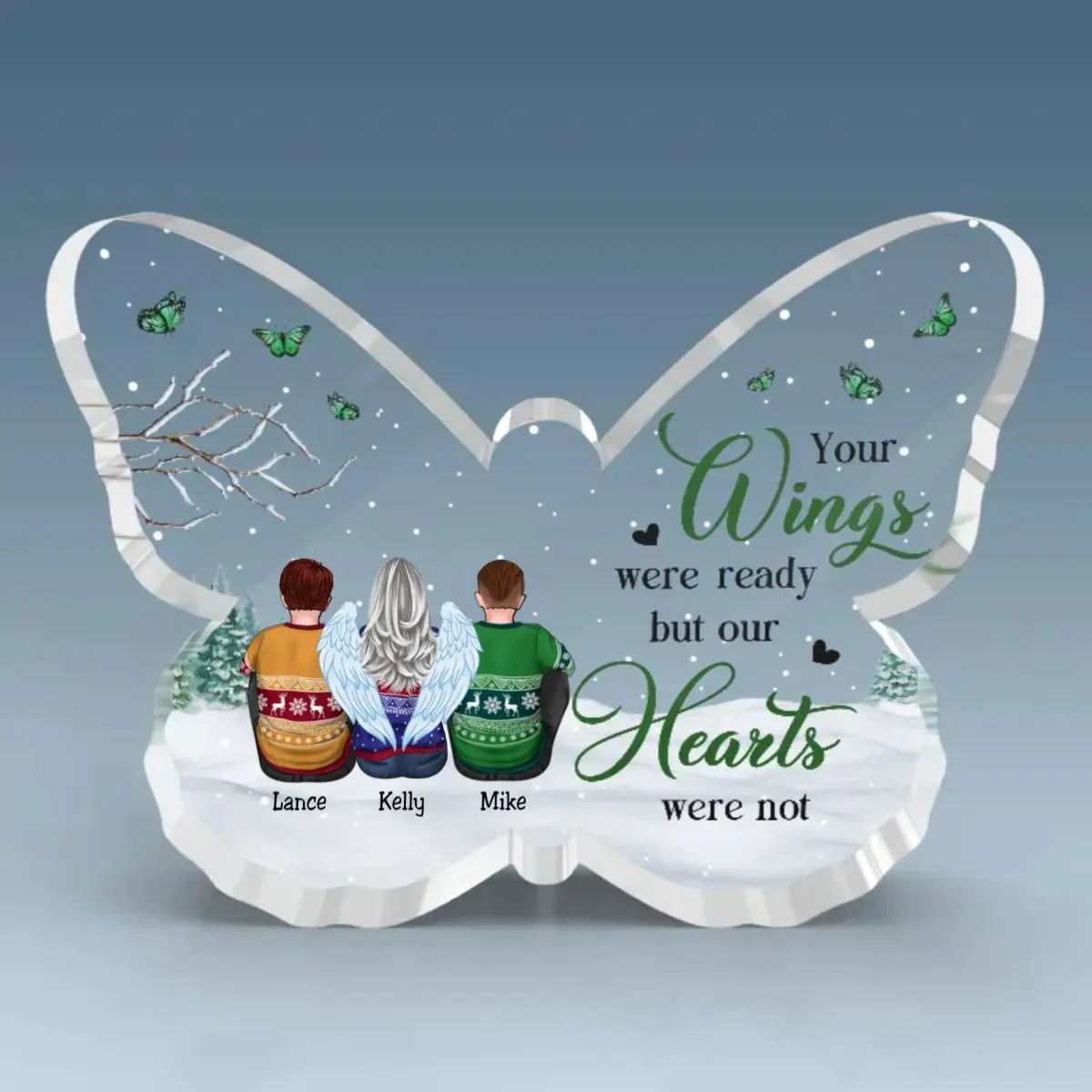 Family - Your Wings Were Ready But Our Hearts Were Not - Personalized Custom Butterfly Shaped Acrylic Plaque Solar Light The Next Custom Gift